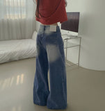4-season casual washed loose wide denim pants