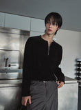 Otsi Ribbed Zipper Henley Neck