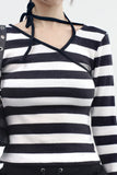 Hidden Stripe Unbalanced Neck T-shirt