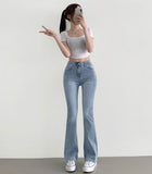 Summer cooling inner banding semi bootcut span denim pants