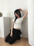 [With Cup] Luke Back Slit Ribbon Strap Short Sleeve T-shirt