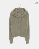 Plada Pine Leaf Angora Knit Over Fit Hood Cardigan