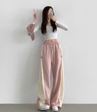 Side Two-Tone Snap Pin Tuck Wide Banding Training Pants