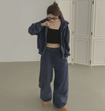 Fleece High-Neck Zip-Up Two-Way Balloon Wide Sweat Suit Set Two-Piece