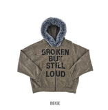 Loud Corduroy Stud Fur Hood Zip-Up