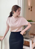 Raz Half-Neck Satin Pleats Blouse (Belt set)