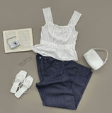 Purity Feminine Ribbon Sleeveless Blouse Vacation Look