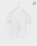 Etched puff ribbon pin tuck blouse