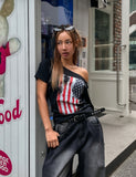 American Vintage Print Off Shoulder Short Sleeve