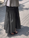 Yoohoo Ribbon Banding Frill Long Skirt