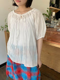 Kekoi Ribbon Puff Short Sleeve Blouse