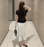 Hem Side Slit Ankle Length Capri Span Cotton Pants