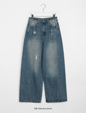 Shakuna damage washed cut wide denim pants