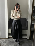 Chase Pleated Leather Long Skirt