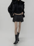 50% wool) Belly Low Checkered Mini Skirt