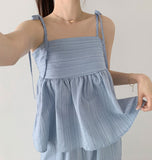 Striped flare string sleeveless wide banding pants two-piece