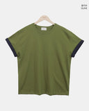 [Unisex] Robon Color Matching Roll-up Short Sleeve T-shirt