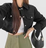 Vintage Washing Pocket Crop Denim Jacket