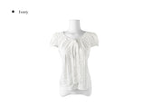 Sandy Summer Ribbon Strap Pintuck Puff Short Sleeve Blouse