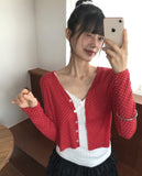 Lining Dot V-neck See-through Crop Cardigan