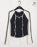 Kibe color matching two-tone tape strap long-sleeved T-shirt