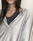 [UNISEX] Karin Linen Overfit Henley Neck Off-Shoulder Short Sleeve T-Shirt