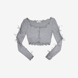 Jellio Sleeve Slit String Cardigan
