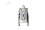 Cotter Punching Stripe Sleeveless Cardigan Set