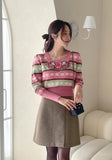 Wendys Color Matching Flower Embroidery Knit