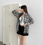 Color Matching Check Pastel Tone Loose Fit Long Sleeve Shirt