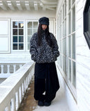 Boran Leopard Fluffy Fur Loose Zip-Up Jumper