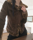 Rotel Leopard Hopi Fur Contrast Corduroy Jacket