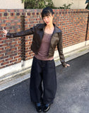Nami Leopard Embroidery Patch Stitch Balloon Fit Denim Long Pants