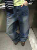 Bahiu Washing Wide Denim Pants