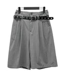 Belted Striped Bermuda Pants