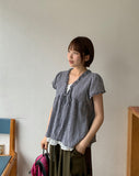 Qubin Layered Check Frill Short Sleeve Blouse