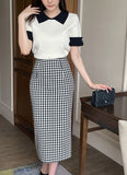 Medon Slit Check H-line Long Skirt