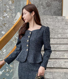 Kelberin Tweed Heart Neck Puff Short Jacket