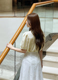 Maelle V-neck Unbalance Collar Three Quarter Blouse
