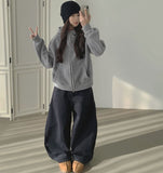 Two-Way Fleece High Neck Thick Hood Zip-Up