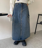 Mecol Denim Cargo Long Skirt