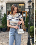 Oldin Stripe Collar Short Sleeve Knit
