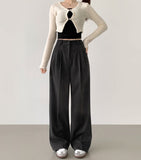 Winter Wool Two Pintuck Inner Clip Wide Slacks