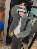 Light washed denim hooded jacket