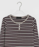 Mibat Stripe Henley Neck Long Sleeve Tee