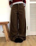 Bowling corduroy snap adjust wide-fit long pants