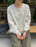 Derine Ribbon Shirring Long Sleeve Blouse