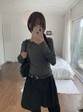 Rhythm Diagonal Unbalanced Button Hood Long Sleeve T-shirt