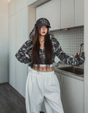 Mock Military Deep V Crop Hood Zip-up