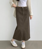 H-line Loose Back Slit Cotton Long Skirt